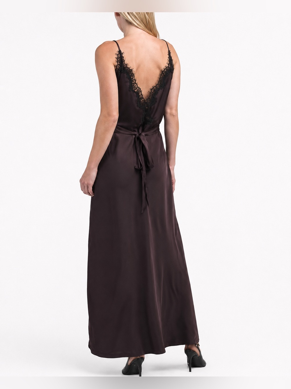 House of Harlow 1960 Plum Maxi Slip Dress with Black Lace Trim - Picture 6 of 12